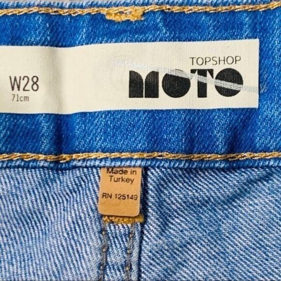 TOPSHOP Bright Blue Cut off Moto Denim Jean Shorts Size 28 - Picture 4 of 8